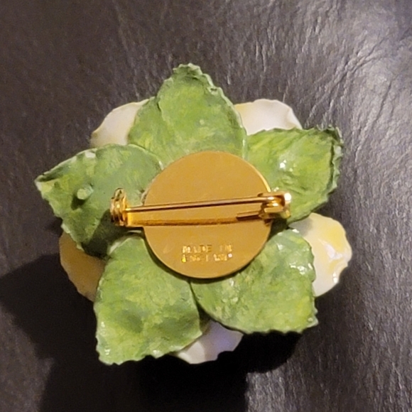 Vintage Yellow Rose Brooch Bone China Made in England Pin Cottagecore - Picture 9 of 9